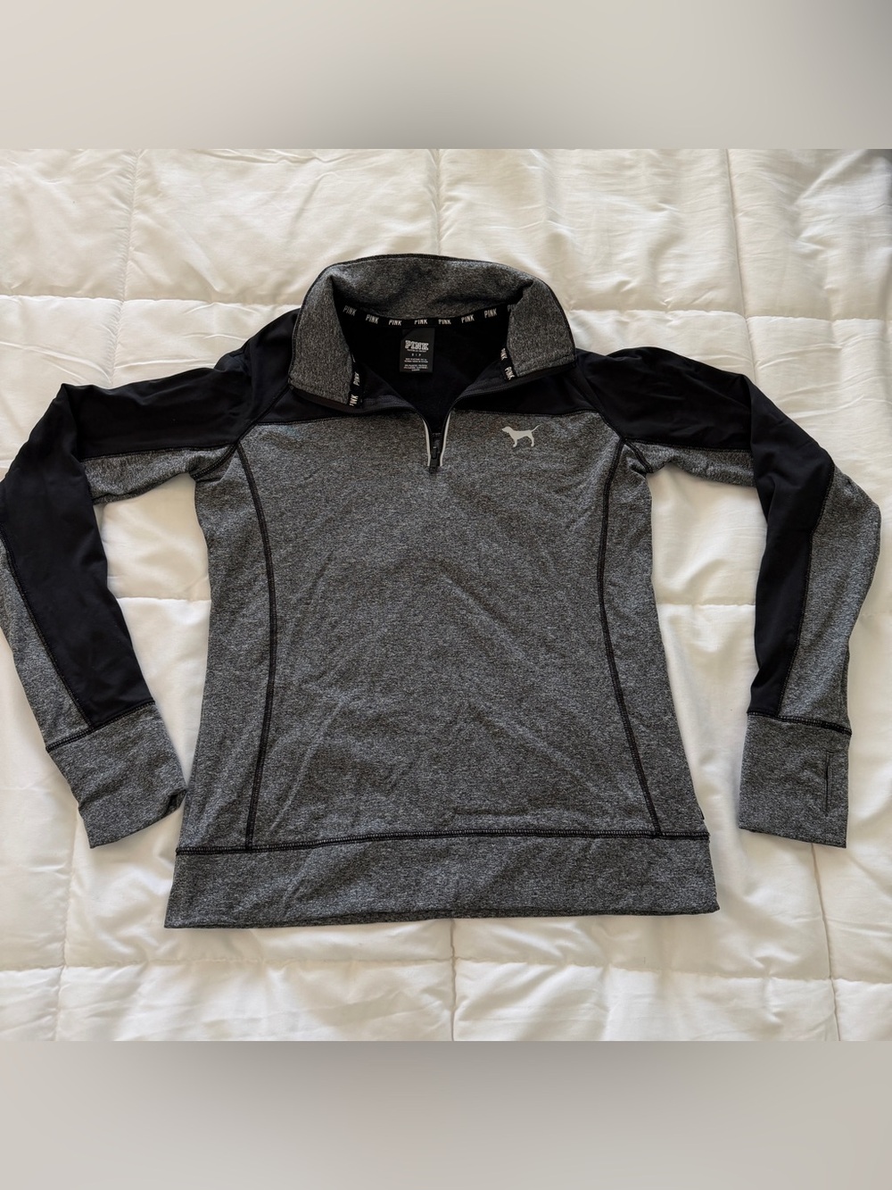 PINK Victoria's Secret Gray & Black Quarter Zip Performance Pullover